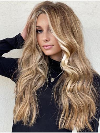18" Long Blonde Women Wig – No Bangs, Natural Look Synthetic Hair