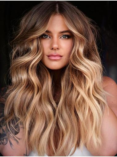 Blonde Wavy Lace Front Wig – No Bangs, Synthetic Hair for Women