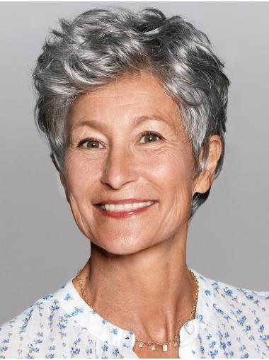 100% Hand-Tied Wavy Party Wig Salt and Pepper Grey Color