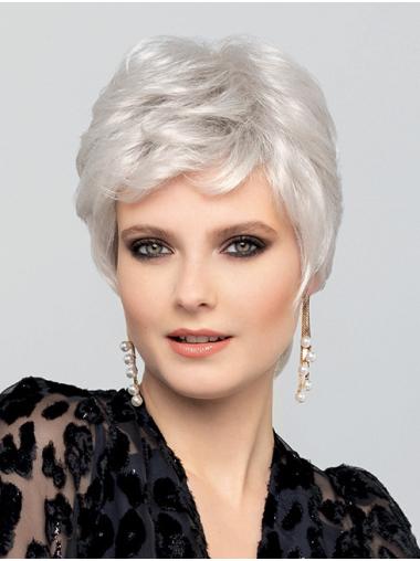 Short Synthetic Wig White Wavy Boycuts For Women