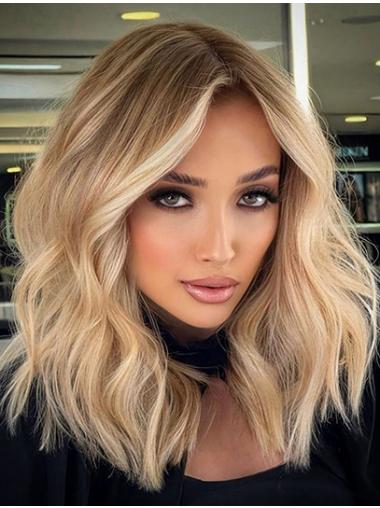 Buy Synthetic Blonde Wavy Lace Wig Without Bangs – Natural Look