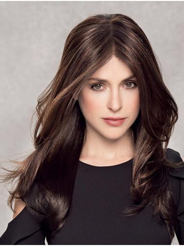 Long Brown Synthetic Wavy Wig Without Bangs 100% Hand-Tied Popular Style