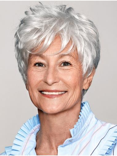 Women’s Capless Wig Wavy Boycut White Lightweight and Comfortable