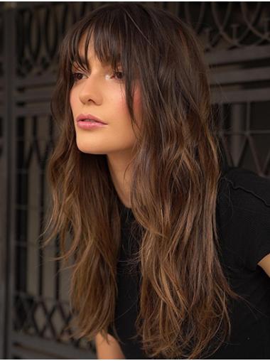 18" Long Layered Brown Wig for Women Natural Look Synthetic Hair