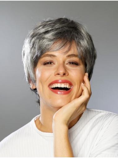 High Quality Short Straight Grey Boycut Wig Synthetic Lace Front Cap