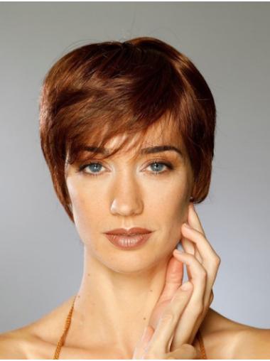 Short Brown Synthetic Boycuts Wig Straight 100% Hand-Tied Hairstyle