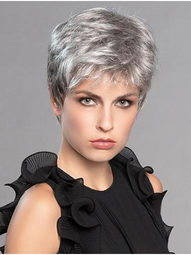 Short 6 Inch Layered Platinum Blonde Wig Synthetic Straight Natural Style