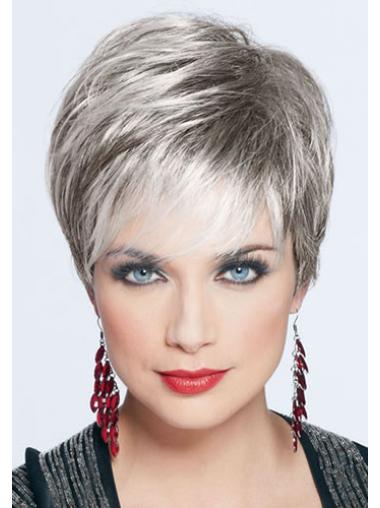 Short Grey Wig 7" Cropped Cut Synthetic for Ladies