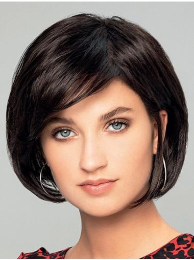 Short Black Synthetic Bob Wig 100% Hand-Tied Cap