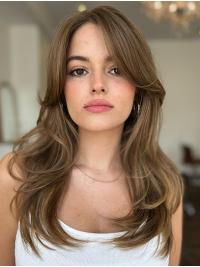 Long 18" Layered Brown Wig Monofilament Cap Synthetic Hair on Sale