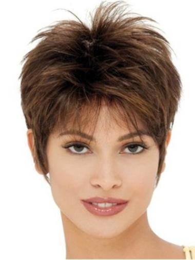 Brown Short Straight Synthetic Wig Cropped Boycuts