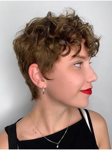 Short 4 Inch Curly Boycut Wig Monofilament Cap Trendy Style Hairpiece