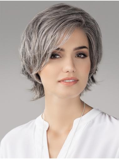 Straight Synthetic Grey Wig 8 Inch Layered Monofilament Lightweight Style