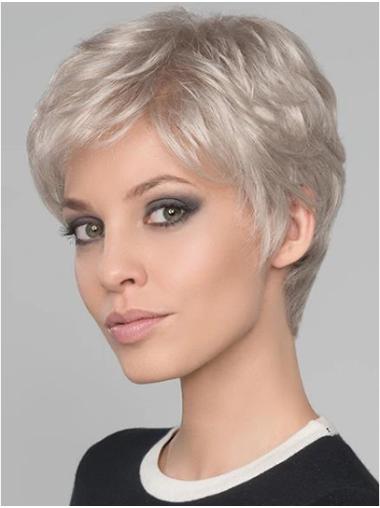 Wavy 4" Platinum Boycut Short Wig for Women