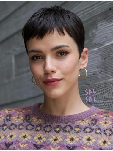 Short 4 Inch Straight Boycut Wig Monofilament Cap Modern Hair Style