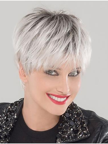 Synthetic 6" Straight Wigs Platinum Blonde for Women