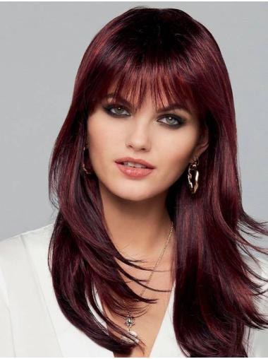 16" Straight Red Long Wig with Bangs - Synthetic Hair