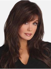 Long Wavy 18" Brown Wig with Bangs