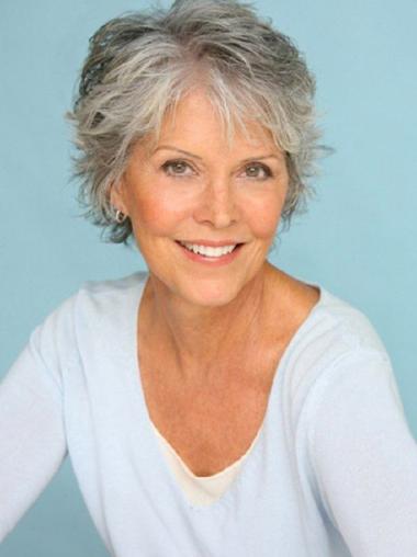 Lightweight Grey Human Hair Wig with Straight Layers