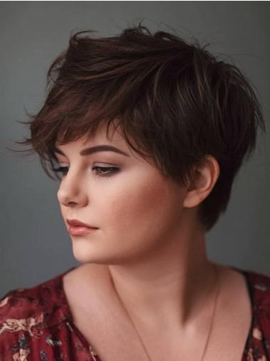 Short Lace Front Wig – 6 Inch Brown Straight Human Hair Boycut
