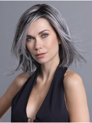 Grey Straight Bob Wig – Shoulder-Length Monofilament Style