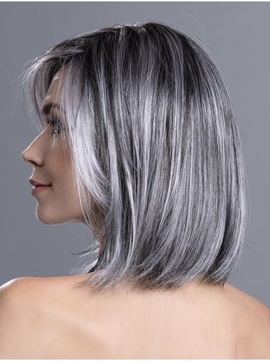 Grey Straight Bob Wig – Shoulder-Length Monofilament Style