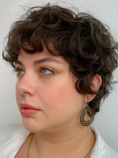Monofilament Wavy Short Brown Human Hair Wig for Boycuts