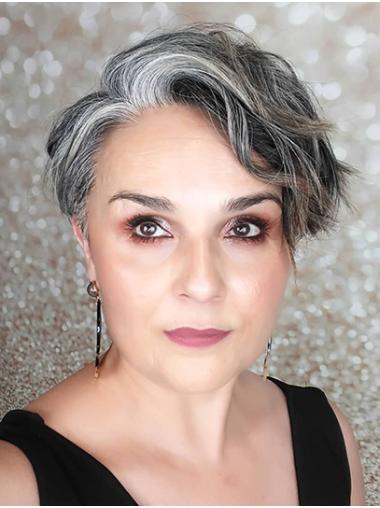 Remy Human Hair 8" Loose Wave Lace Front Silver Grey Wigs