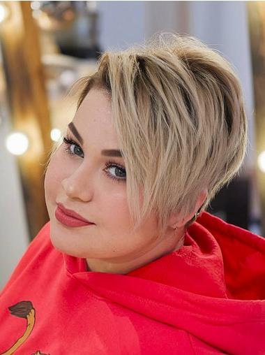 Short Blonde Straight Lace Front Wig 6" Boycut