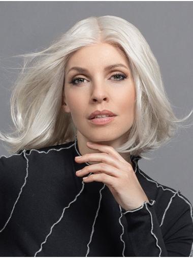 Wavy Bob Monofilament Grey Remy Human Hair Wig - Chin-Length Style