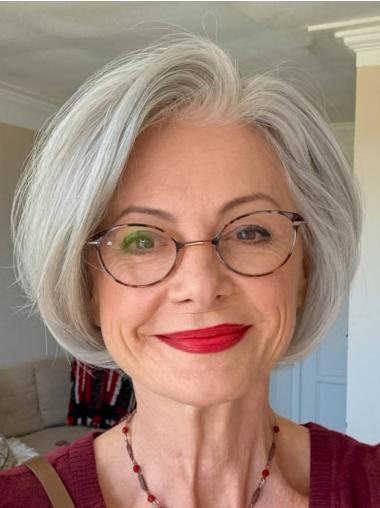 Chin Length 10" Lace Front Synthetic Bob Wig - Natural Grey