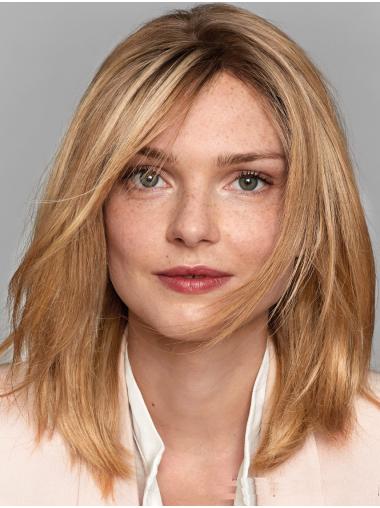 Straight Shoulder-Length Blonde Wig with Bangs for Women