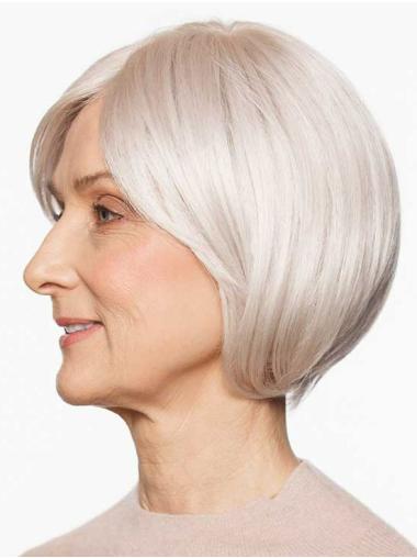 Chin-Length White Bob Wig – 100% Hand-Tied Synthetic, Straight Style