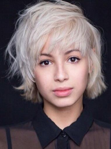 Platinum Blonde Human Hair Wig – 8” Short Straight Bob, Monofilament Design