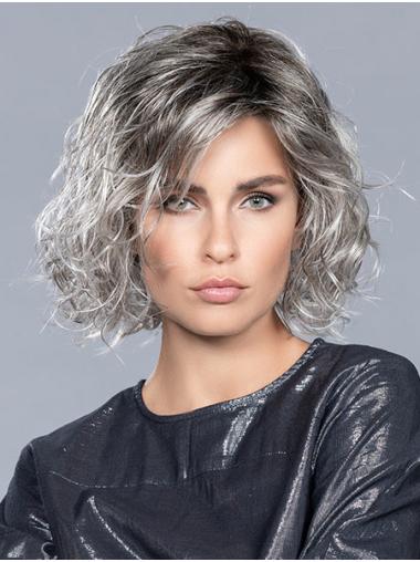 Grey Curly Wig – Monofilament Cap, Layered Shoulder-Length Style