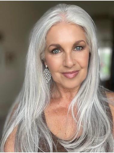Grey Lace Front Wig – 18" Straight Style with No Bangs