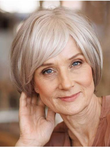 White Straight Bob Wig – Chin-Length Synthetic with Lace Front