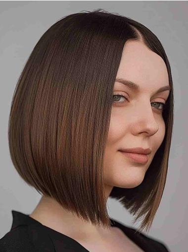 Straight Brown Bob Wig – 10” Remy Human Hair, Lace Front Design