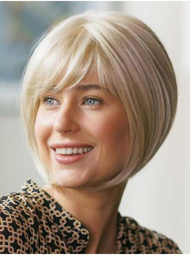 Chin-Length Blonde Bob Wig – Straight Synthetic, Monofilament Cap