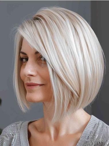 Chin-Length Blonde Bob – 10” Straight Synthetic Wig with Monofilament Top