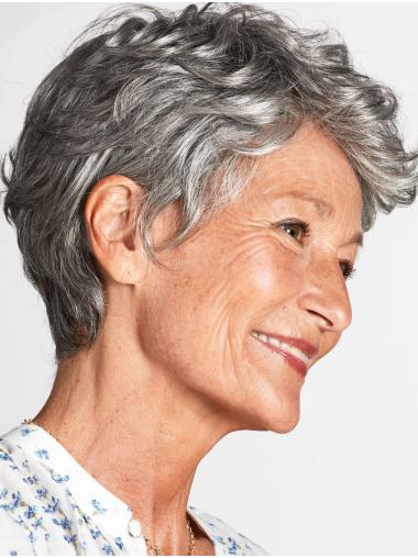Grey Wavy Wig – Salt and Pepper Look, 100% Hand-Tied for Party Wear