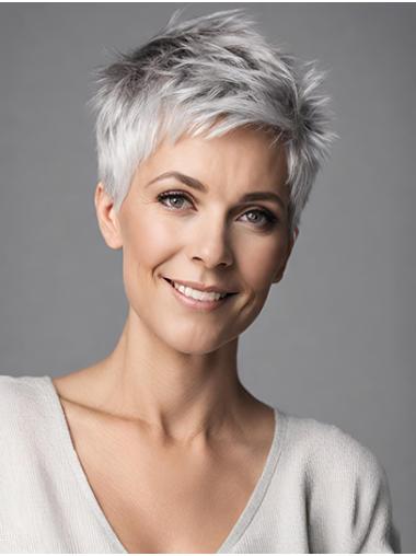 Trendy Grey Straight Short Boycut Wigs