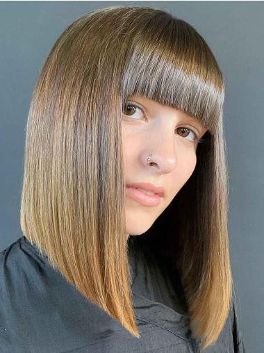 Ombre 12" Human Hair Wig – Straight, Lace Front, 2-Tone with Bangs