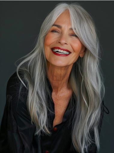 18" Long Straight Grey Lace Front Wig