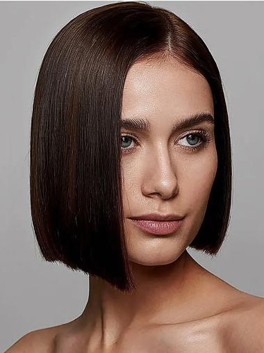 Brown Straight Bob Wig – 10” Chin-Length Synthetic with Monofilament Cap