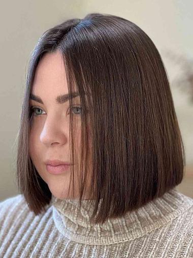 Remy Human Hair Bob Wig – 10” Brown Straight Lace Front, Chin-Length Style