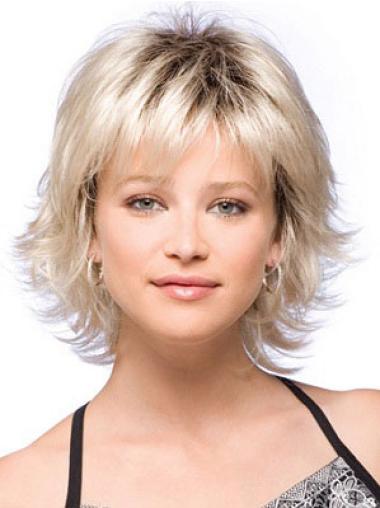 Comfortable Straight Blonde Wig – Synthetic with Bangs