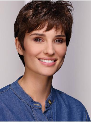 Brown Boycut Wig – 6” Short Straight Synthetic Hair