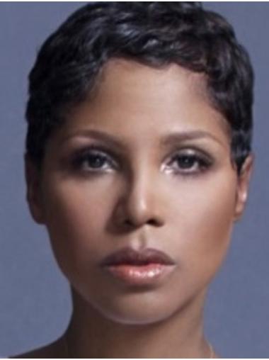 Toni Braxton Boycut Wig – 4” Wavy Natural Black Hair Wigs