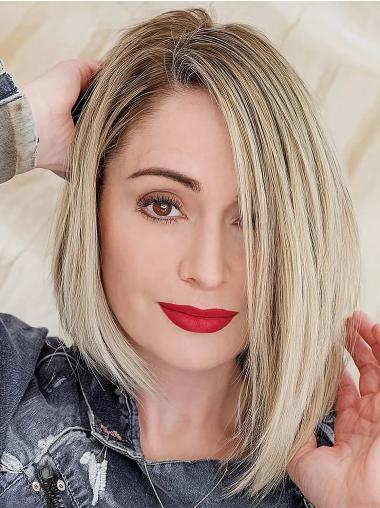 Chin Length Platinum Blonde Wig – 10” Remy Human Hair Bob, Lace Front